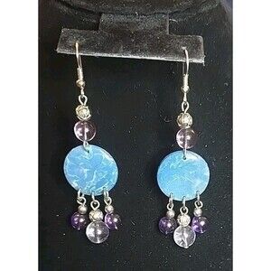 Purple And Blue Pierced Dangle Earrings